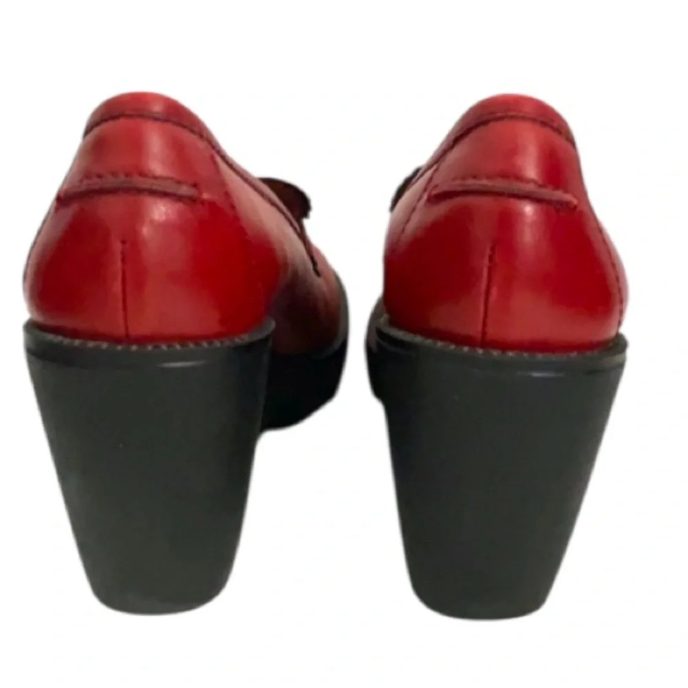 Authentic Donald J. Pliner designer red leather wedge loafers Sz 7.5